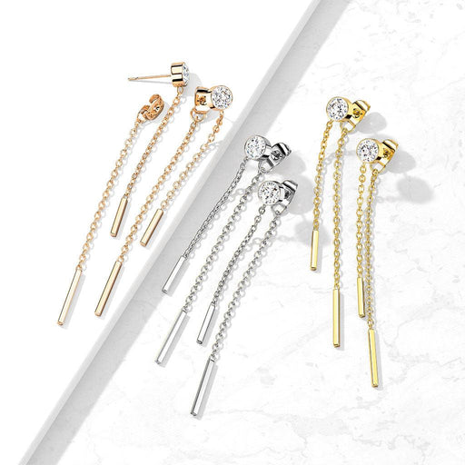 Bezel Gem Chain Earrings Pair