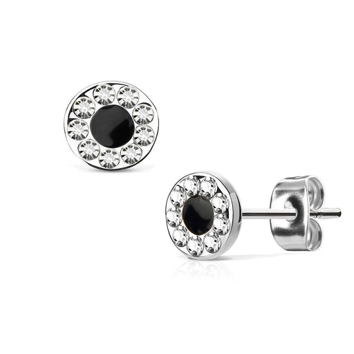 Black Centre Paved Earrings Pair