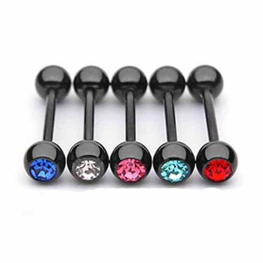 Black IP Barbell with Gem 14G