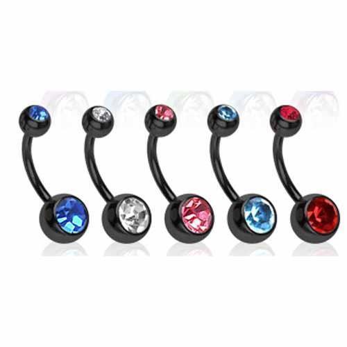 Black IP Gem Belly Bar 14G