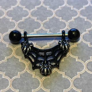 Black Web Nipple Bar 14G (Single)