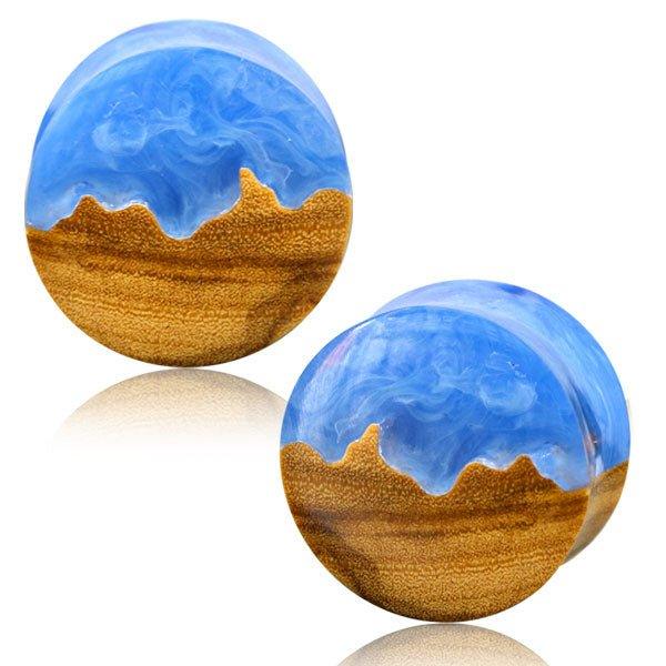 Blue Swirl Epoxy & Wood Plug 12mm-25mm