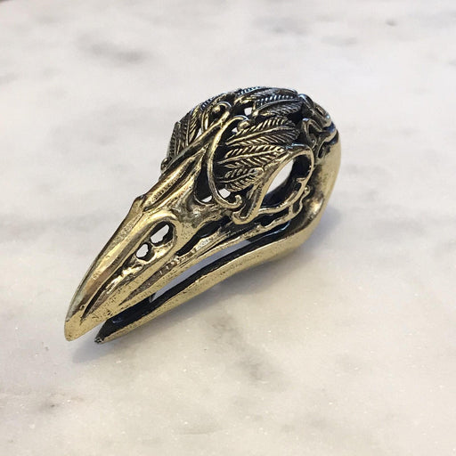 Brass Crow Skull Feather Ear Weights PAIR