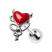 Piercing with a red heart and silver devil wings on a white background