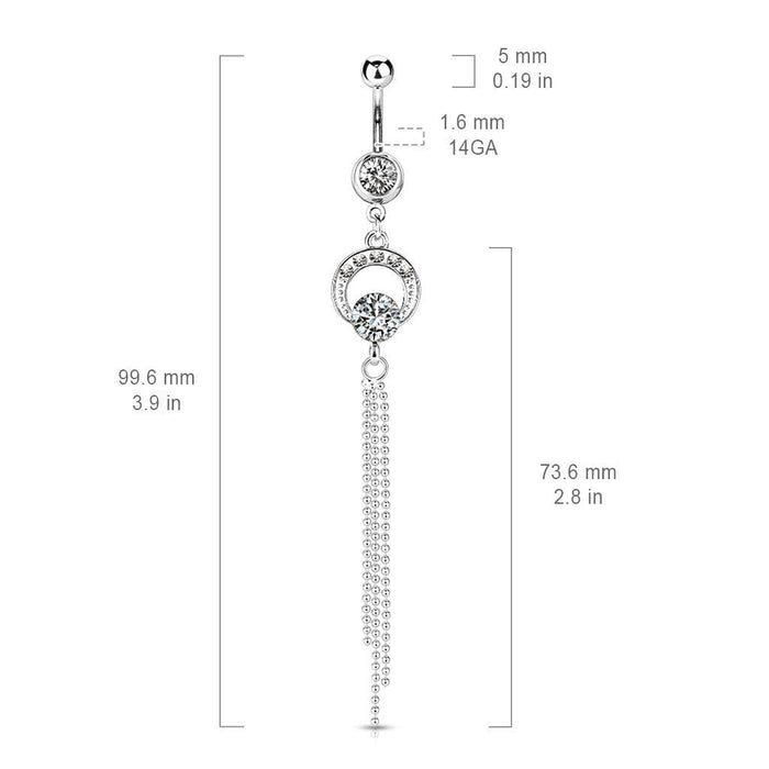 Chain Dangle Gem Belly Bar 14G