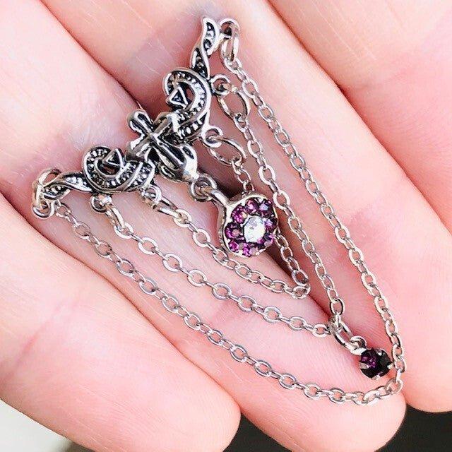 Cross Chain Top Drop Belly Bar 14G