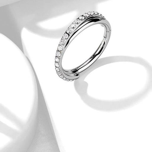 Cross Paved Hinged Ring 16G 8mm