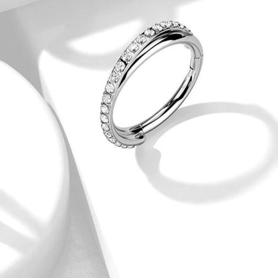 Cross Paved Hinged Ring 16G 8mm