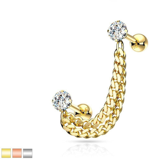 Double Chain Gem Cartilage Bar 16G. 20mm