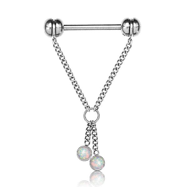 Double Chain Opal Nipple Dangle 14G