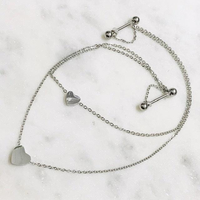 Double Heart Nipple Chain