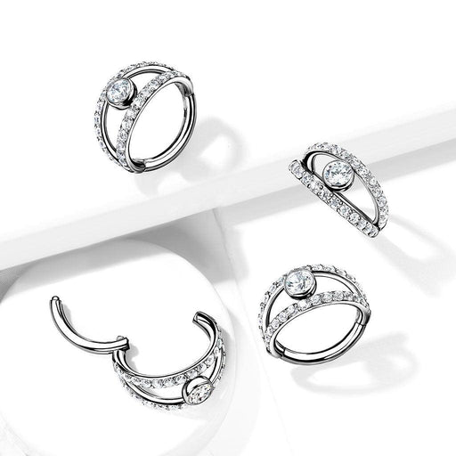 Double Hoop Paved Hinged Ring 16G 8mm