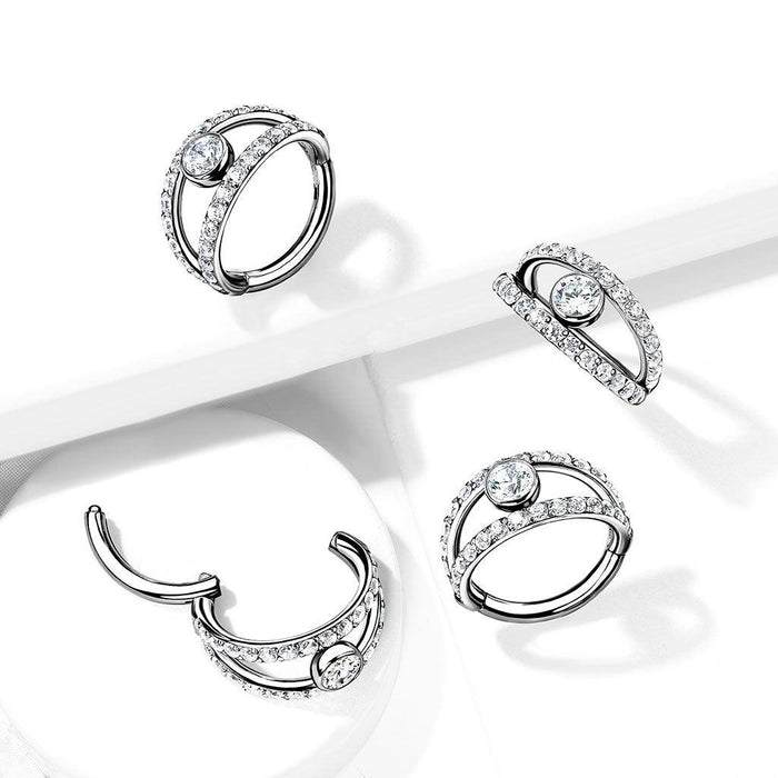 Double Hoop Paved Hinged Ring 16G 8mm