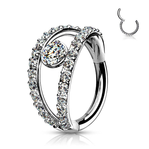 Double Hoop Paved Hinged Ring 16G 8mm
