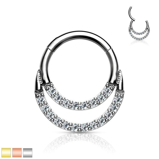 Double Layered Paved Hinged Ring 16G 8mm