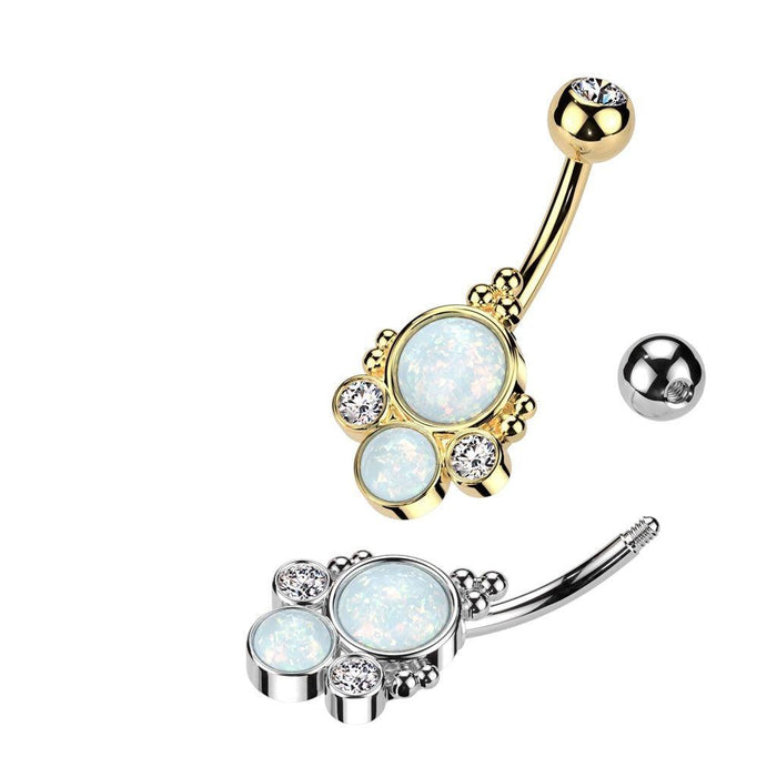 Double Opal Cluster Belly Bar 14G