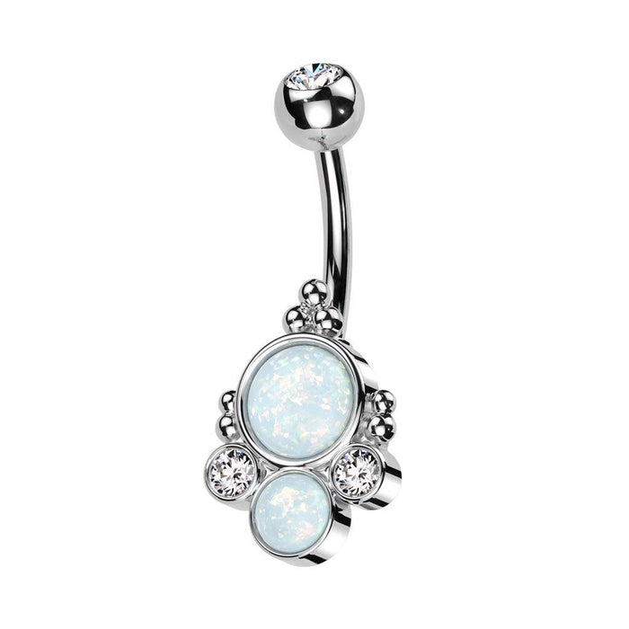 Double Opal Cluster Belly Bar 14G