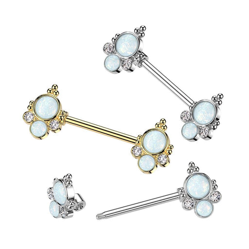 Double Opal Cluster Nipple Bar 14G