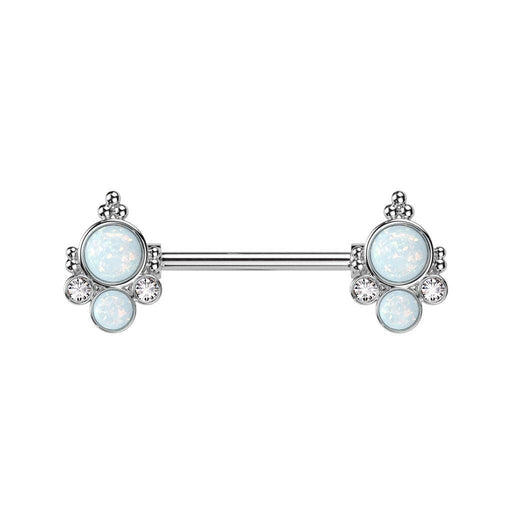 Double Opal Cluster Nipple Bar 14G