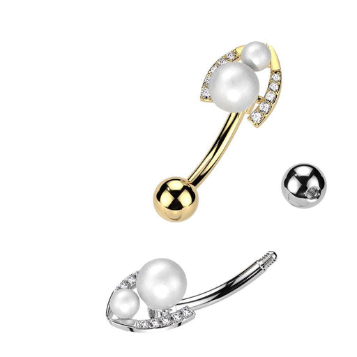 Double Pearl Belly Bar 14G