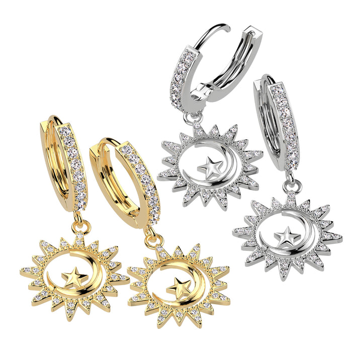 Moon and Star Huggies Earrings Pair