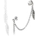 Silver feather earring with chain on a white background
