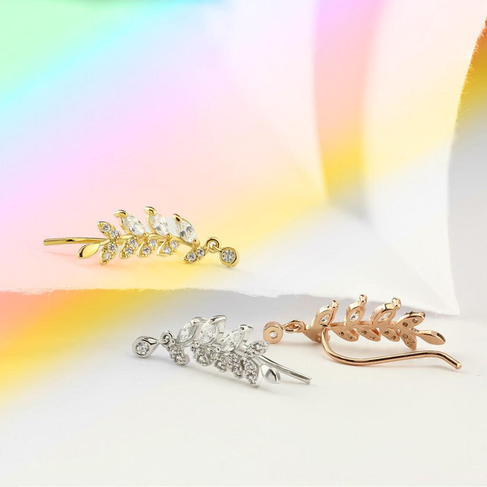 Marquise Cut Paved Leaf Ear Crawler Pair-My Body Piercing Jewellery