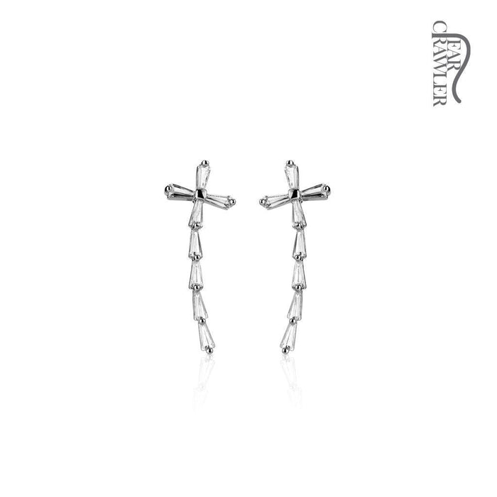 Princess Cut Cross Ear Crawler Pair-My Body Piercing Jewellery