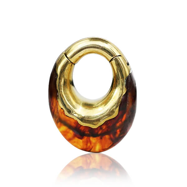 Epoxy Brass Drop Hanger Pair – Amber Coloured Epoxy with Brass Clicker Design