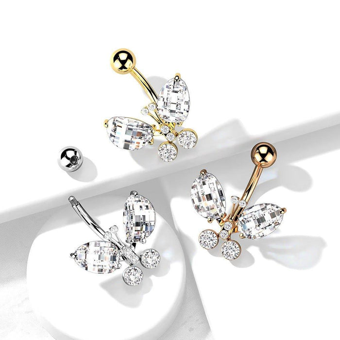 Faceted Gem Butterfly Belly Bar 14G