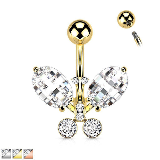 Faceted Gem Butterfly Belly Bar 14G