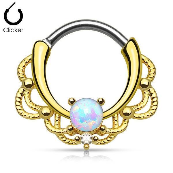 Filigree Opal Clicker Ring 16G