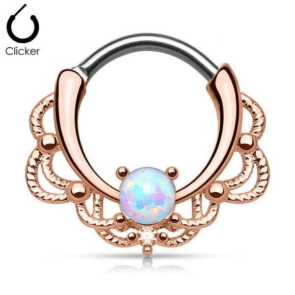Filigree Opal Clicker Ring 16G