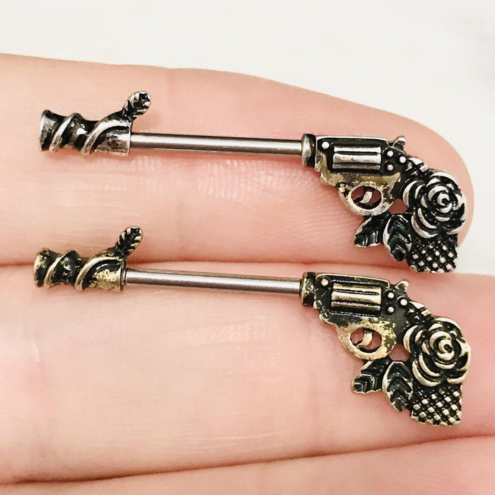Floral Pistol Nipple Bar 14G