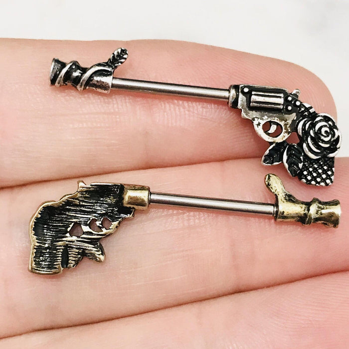 Floral Pistol Nipple Bar 14G