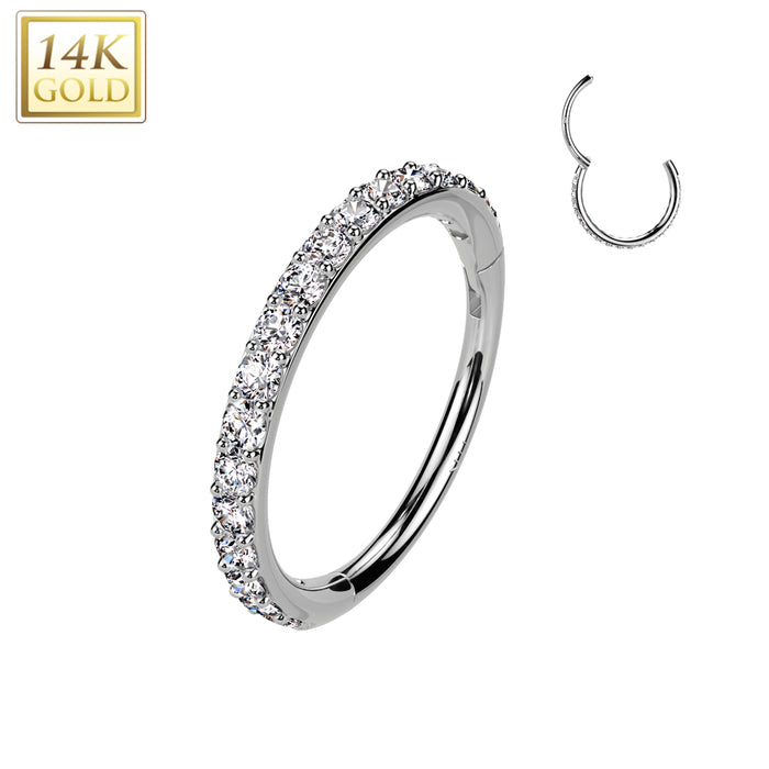 14kt Gold Paved Hinged Nose Ring 20G