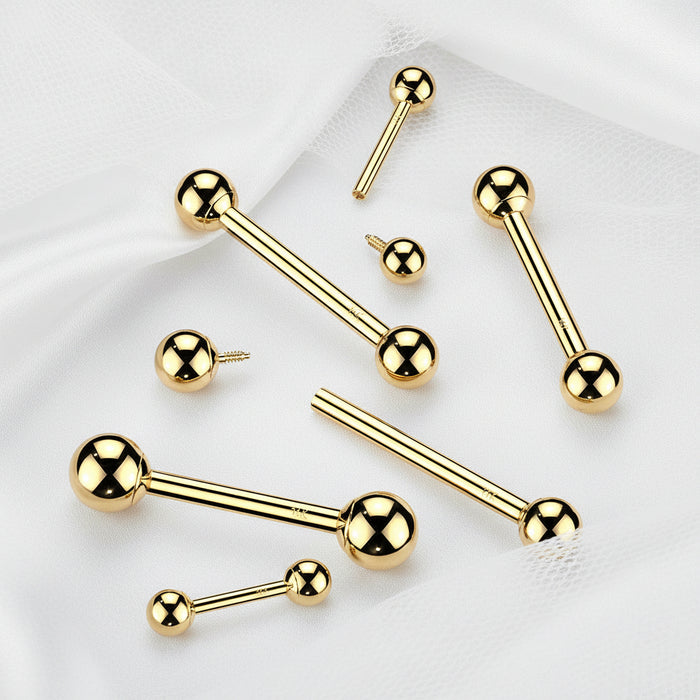 14kt Gold Internally Threaded Barbell 18G 16G 14G
