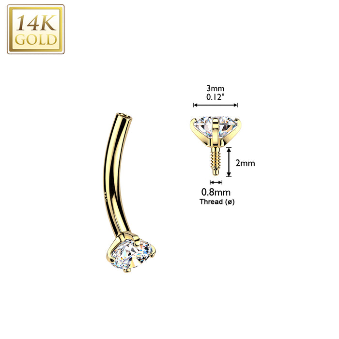 14kt Gold Internally Threaded Prong Gem Curve