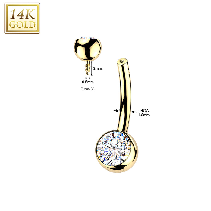 14kt Gold Internally Threaded Gem Ball Belly Bar