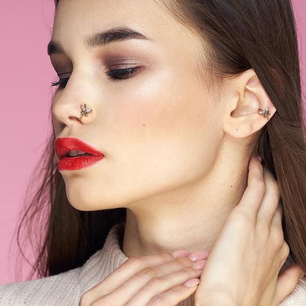 Gem Butterfly Nose Ring 20G