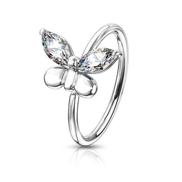 Gem Butterfly Nose Ring 20G