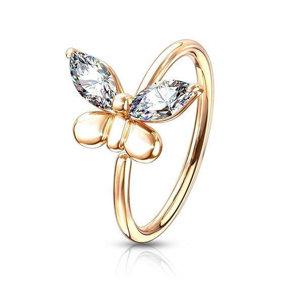 Gem Butterfly Nose Ring 20G