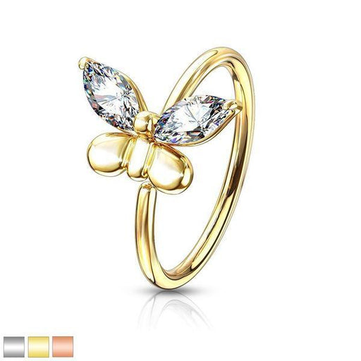 Gem Butterfly Nose Ring 20G