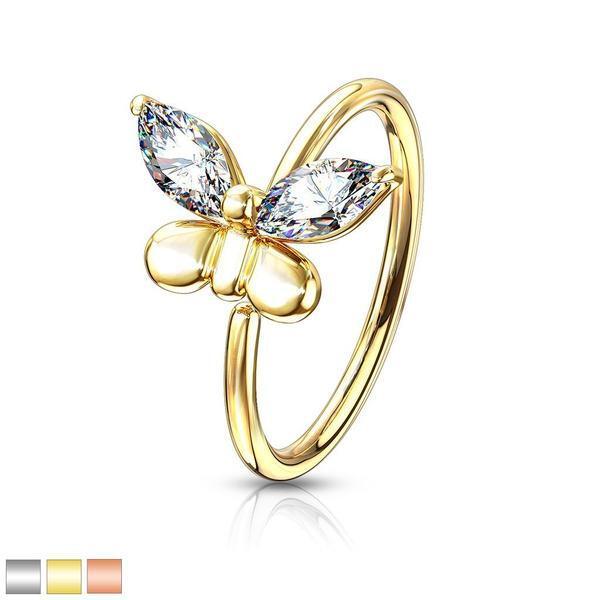 Gem Butterfly Nose Ring 20G