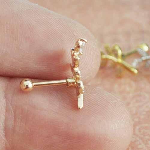 Gem Paved Leaf Cartilage Bar 16G