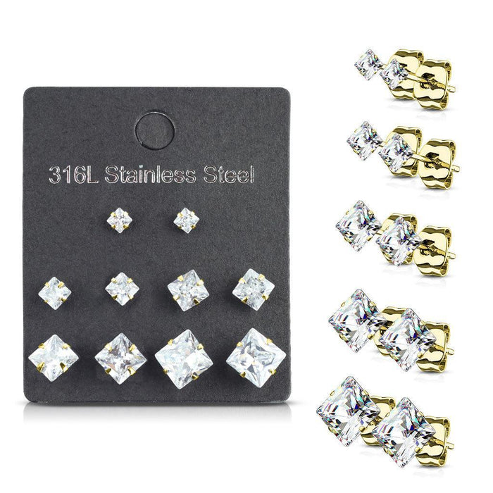 Gem Prong Earrings 5 Pairs