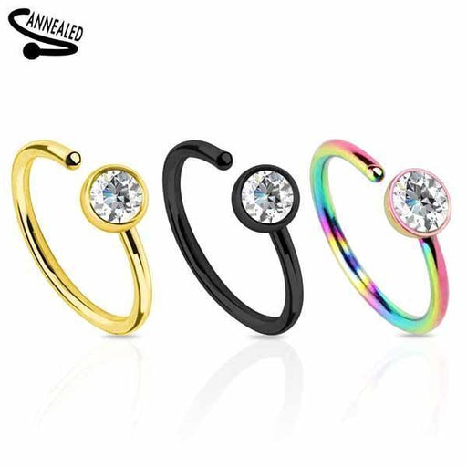 Gemmed IP Nose Ring 20G