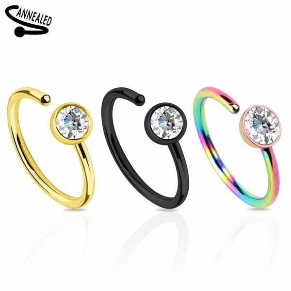 Gemmed IP Nose Ring 20G