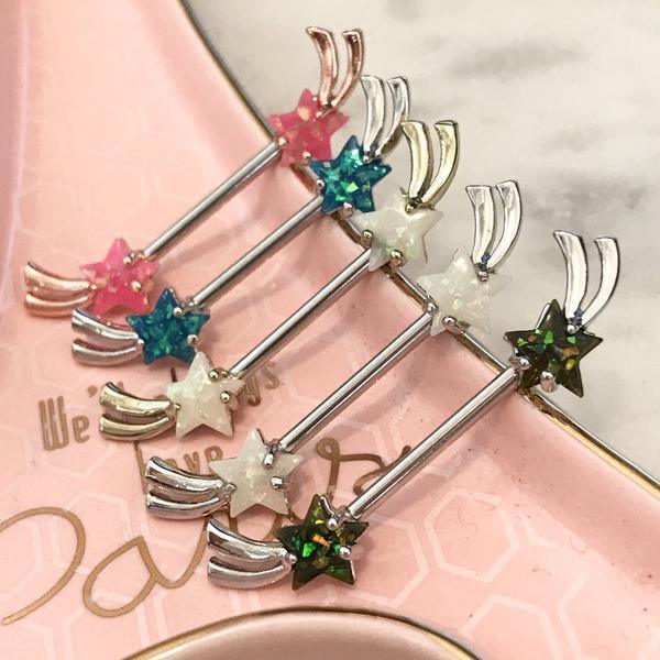 Glitter Opal Shooting Star Nipple Bar 14G