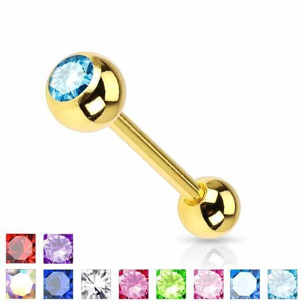 Gold IP Barbell with Gem 14G